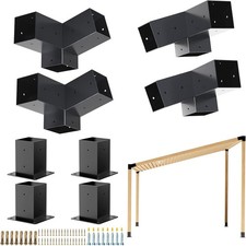 Pergola Kit, Slanted Roof Pergola Bracket, 3-Way Brackets with Post Base Kit, Lo picture