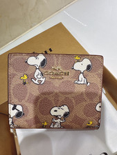 NWT Coach X Peanuts Snap Wallet In Signature Canvas With Snoopy Print CBN32 picture
