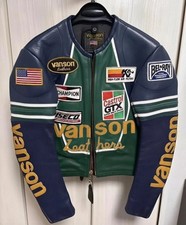 Van son Star Genuine Cowhide Leather Motorcycle Jacket Blue & Green Retro Racing picture