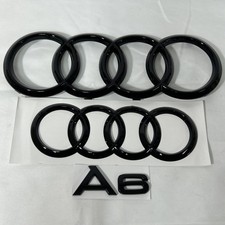 3pc AUDI Ring Front/Rear Adhesive Emblems Gloss Black 273mmx202mm For A6 2019+ picture