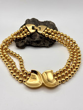 Vintage NAPIER Gold Tone Triple Strand Bead Statement Necklace Choker picture