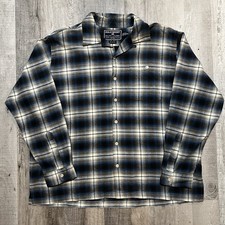 VTG Polo Sport Ralph Lauren Blue Shadow Plaid Cotton Loop Collar Shirt Men's XL picture
