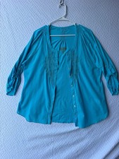 Nine West Vintage America Collection Women’s Turquoise Button-Up Blouse Size XL picture