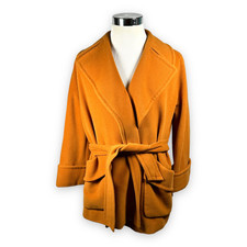 Vintage Loewe Jacket Coat Womens Medium Orange Open Cashmere Wool Belted Pockets picture