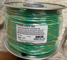 500 FT THHN/THWN WIRE. 12AWG STR BC  600 VOLT. MADE IN USA.  GREEN/YELLOW STRP picture