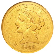 1866-S Liberty Gold Half Eagle $5 Motto - Certified NGC VG8 - Rare picture