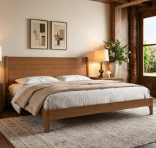 King Size Bamboo Platform Bed, Mid-Century Modern Bed Frame with 39.4 Tall Headb picture