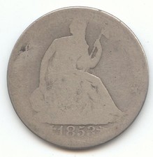1853 Arrows and Rays Seated Liberty Half Dollar, Problem Free AG picture