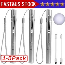 5Pack LED USB RECHARGEABLE MINI FLASHLIGHT Stainless Steel Pen Light 1000 Lumens picture