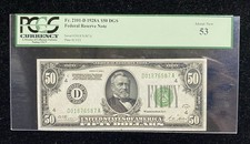 1928A Cleveland 50 Federal Reserve Note Fr#2101-D PCGS AU 53 Redeemable In Gold picture