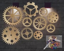 10Pcs Steampunk Decor Wooden Gear Set, Industrial Vintage Wheels for Wall Hangin picture