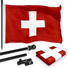 NEW G128 Switzerland Flag & Flagpole Set, 6FT Black Pole and 3x5FT 150D Flag picture