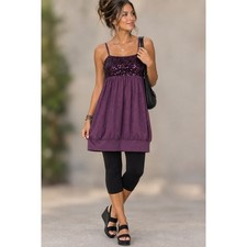 Motivi Y2K Purple Sequin Bubble Hem Babydoll Cami Top 2000s Going Out Coquette picture
