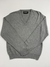 Vintage Jantzen Sweater Mens Large Gray V Neck Knit Pullover Made USA 90s picture