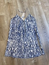 Abbeline Blue Snakeskin Print Sleeveless Racerback Mini Dress 100% Silk M NWT picture