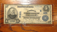 1902 FIVE DOLLAR DB CHARTER 991 TROY N.Y. NATIONAL BANK NOTE $5.00 BILL picture