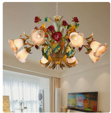 Rural Rose Pendant Lamp Living Room Bedroom Light Vintag Flower Grass Chandelier picture