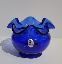 Vintage Fenton Cobalt Ruffled Edge Rose Bowl 4