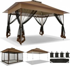 10x15FT Outdoor Gazebo Pop Up Patio Gazebo with Mosquito Netting Canopy Tent picture