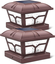 Solar Post Cap Lights Outdoor 2 Modes, 2 Pack, Brown, Warm/White picture