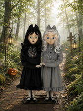 Haunted Living 3 ft Animated Creepy Twin Sisters TWINS  Prop Halloween NEW RARE picture