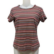 Vtg 90s Y2K CTME Shirt Womens M Multicolor Stripe Boho Grunge Short Sleeve Shirt picture