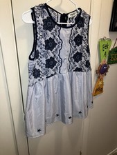 HAPTICS~ by Holly Harper embroidered Blue Floral Sleeveless Top Medium  picture
