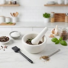 Small Ceramic Mortar Pestle Set 2 5 Inch Pill Crusher Spice Grinder White picture