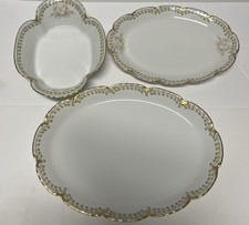 Haviland Clover Leaf Serving Platter Oval Limoges Gold Trim Schleiger Set of 3 picture