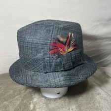 Vintage Richman Brothers Fedora Hat Mens Medium 7 - 7 1/8 Grey Tweed Feather picture