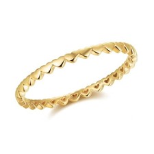 Solid 10k Yellow Gold Thin Dainty Heart Eternity Ring picture