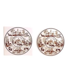 Vtg Colonial Williamsburg Virginia Trivets Round & Square Ceramic Tile Cork Back picture