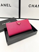 Prada Fuchsia Saffiano Leather Long Wallet Triangle Logo Card Clutch Purse picture