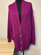 Vintage Moda International Victoria’s Secret M Purple Cable Knit Cotton Cardigan picture
