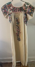 Beautiful 1970s Cream Oaxaca Mexican Dress Multi Embroidery And Crochet SM picture