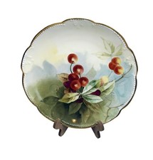 Antique Pickard Hand Painted Cherry Plate Signed S.H. AK France 8.5” Gold picture