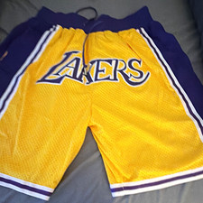 Just Don Los Angeles Lakers 1996-97 Yellow/Purple Basketball Shorts Size XL picture