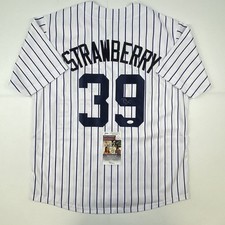 Autographed/Signed Darryl Strawberry New York Pinstripe Jersey JSA COA picture