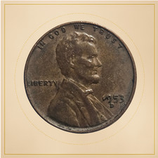 1953-D Lincoln Wheat Penny - Denver Mint  -  VF Brown Copper - RARE MINT ERROR picture