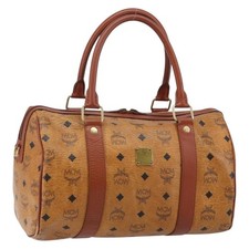 MCM Logogram Vicetos Hand Bag PVC Leather Brown Gold Auth BA6052 picture