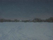 Original Winter Village Oil Painting Snowy Evening Moonlit Landscape Art picture