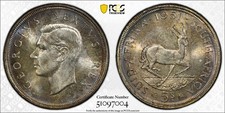 🇿🇦 South Africa 1951 Silver 5 Shillings KM-40.2 PCGS Proof-66 (Toned) 🇿🇦 picture