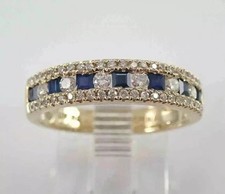 2.00 Ct Princess Cut Natural Sapphire & Diamond Wedding Ring 14K Yellow Gold picture