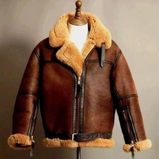 Mens B3 RAF Flight Jacket Genuine Leather Shearling Winter Pilot Bomber Jacket picture