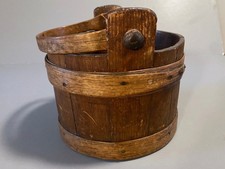 Antique Small All Wood Bucket Berry Pail Marked New England Primitive Folk Art picture