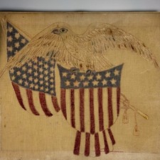 Antique WWI US Flag Patriotic Eagle Shield Folk Art Textile Embroidery WW1 WWII picture