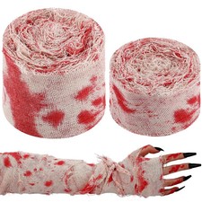 65 Feet Halloween Bloody Mummy Gauze Bandage, 2 Rolls, 2 Sizes picture