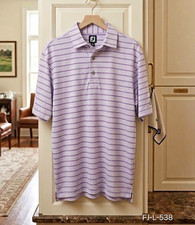 FootJoy FJ Mens L Large Golf Polo Purple White Stripe Moisture Wicking Stretch picture