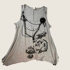 Libian Libian Gray Floral Tank Top with Black Beaded Detail 2X picture