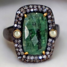 Victorian 1.48Ctw Rose Cut Diamond Gemstone Studded Silver Stunning Ring Jewelry picture